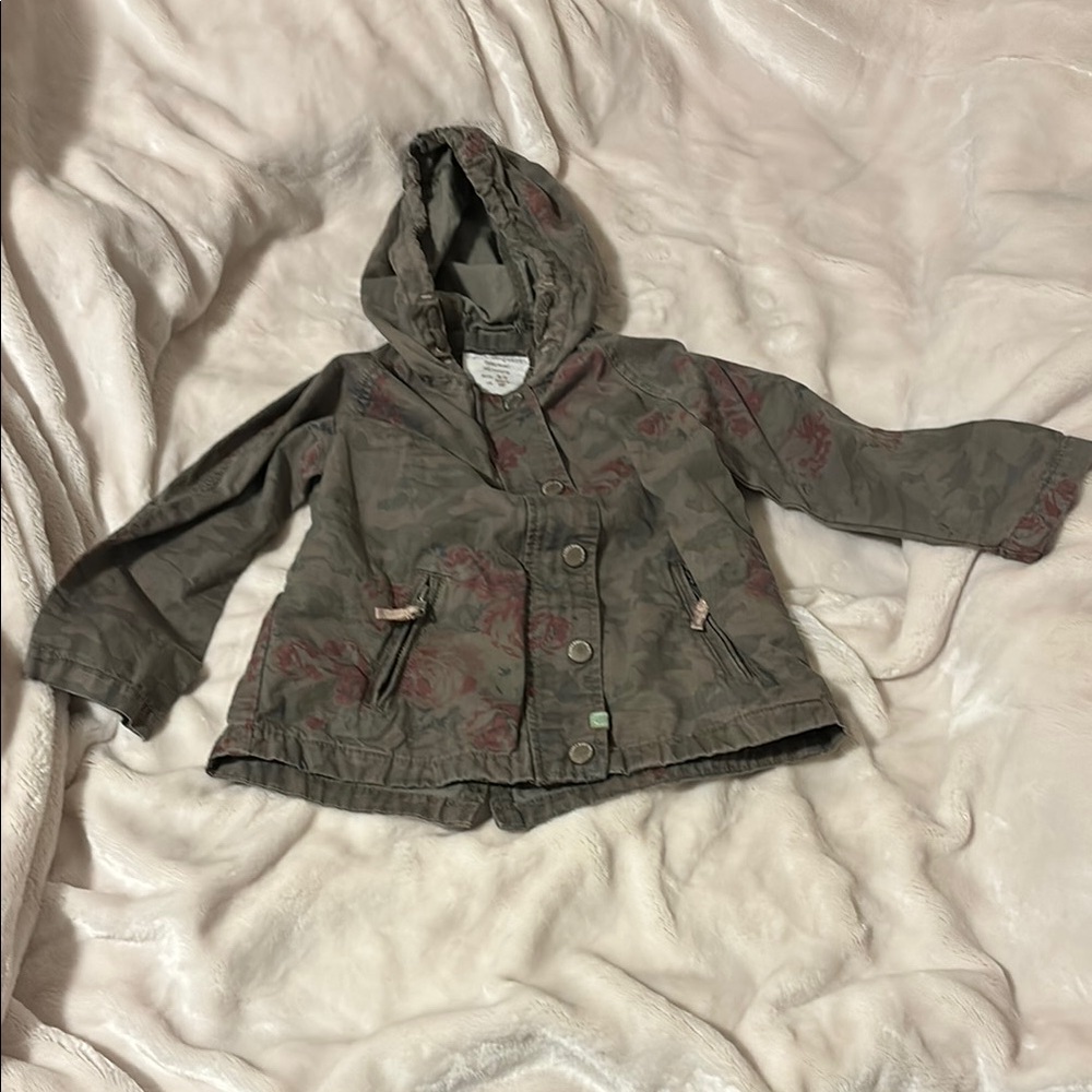 Zara Green Hooded Raincoat with Textured Finish